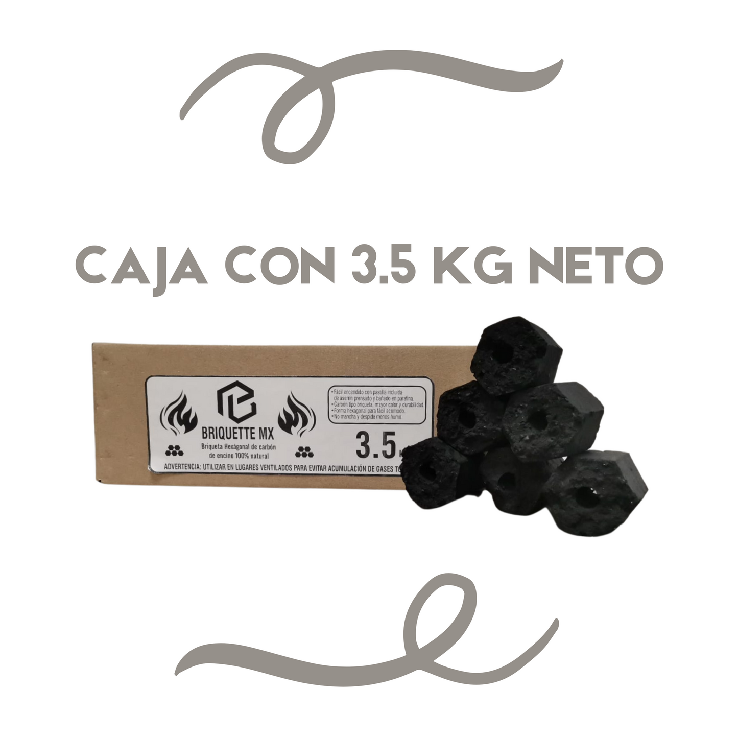 Briqueta Hexagonal | Carbón de Encino | 100% natural | 10.5 kg | Mexpofood