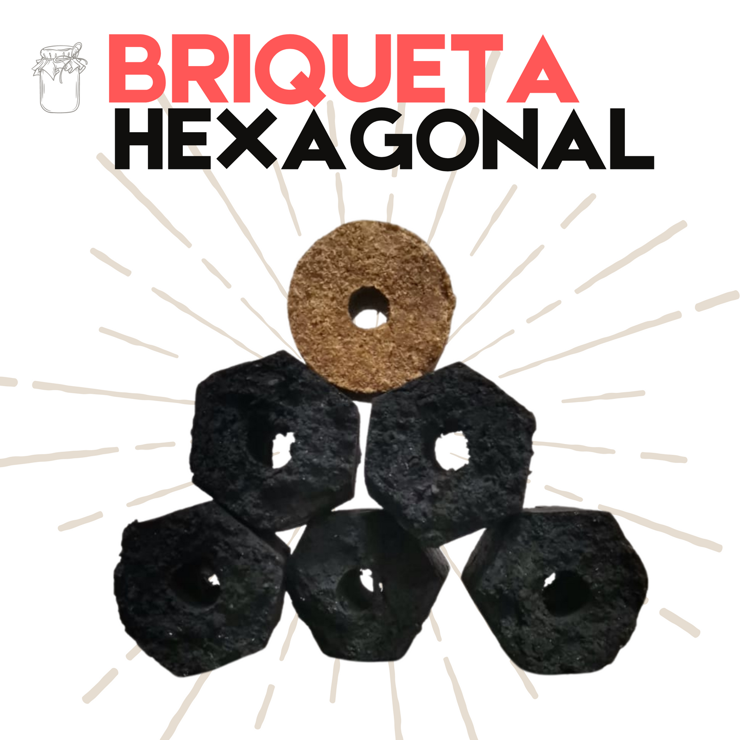 Briqueta Hexagonal | Carbón de Encino | 100% natural | 3.5 kg | Mexpofood