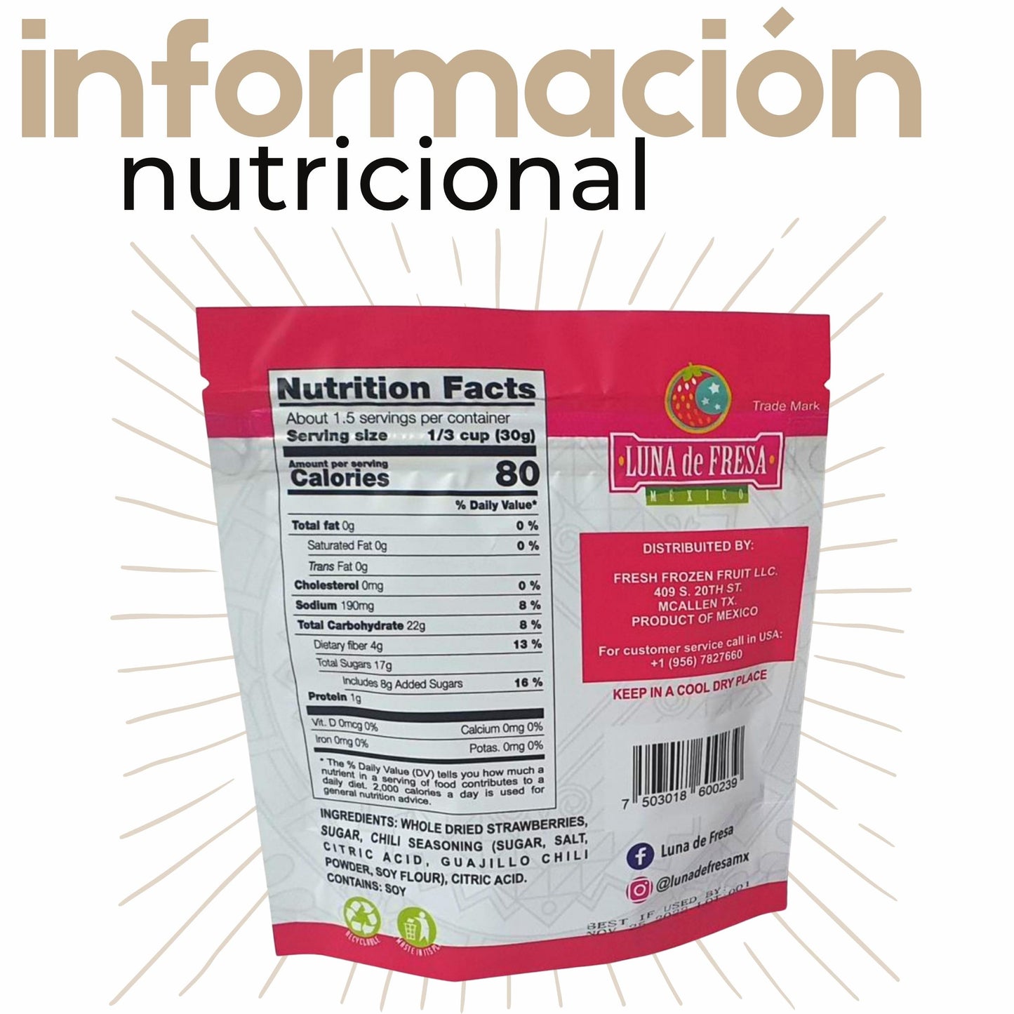 Fresas cristalizadas con chile 4 bolsas snack.