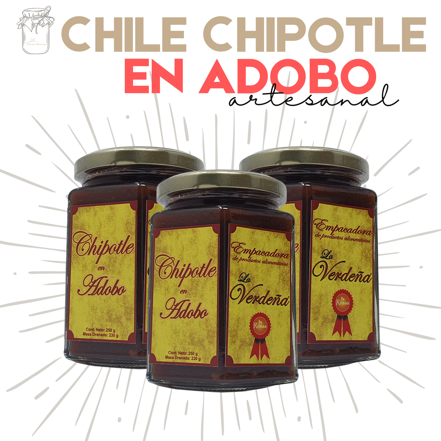 Chipotle en Adobo | Chile Chipotle | Gourmet | Artesanal | 3 frascos | Mexpofood