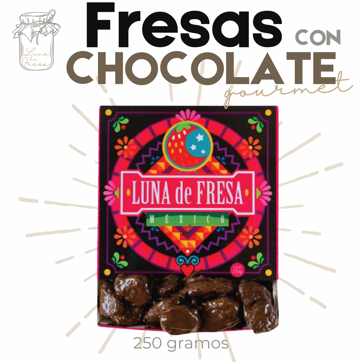 Fresas con chocolate | Fresas Cristalizadas | Gourmet | 250g | Mexpofood