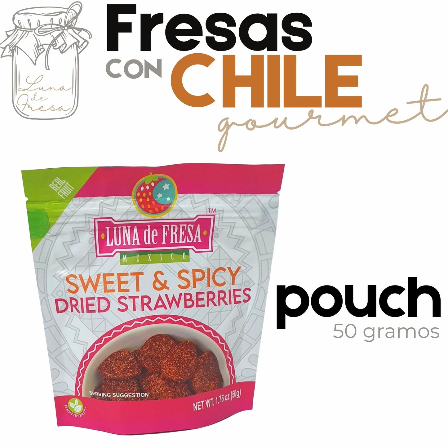 Fresas cristalizadas con chile 4 bolsas snack.