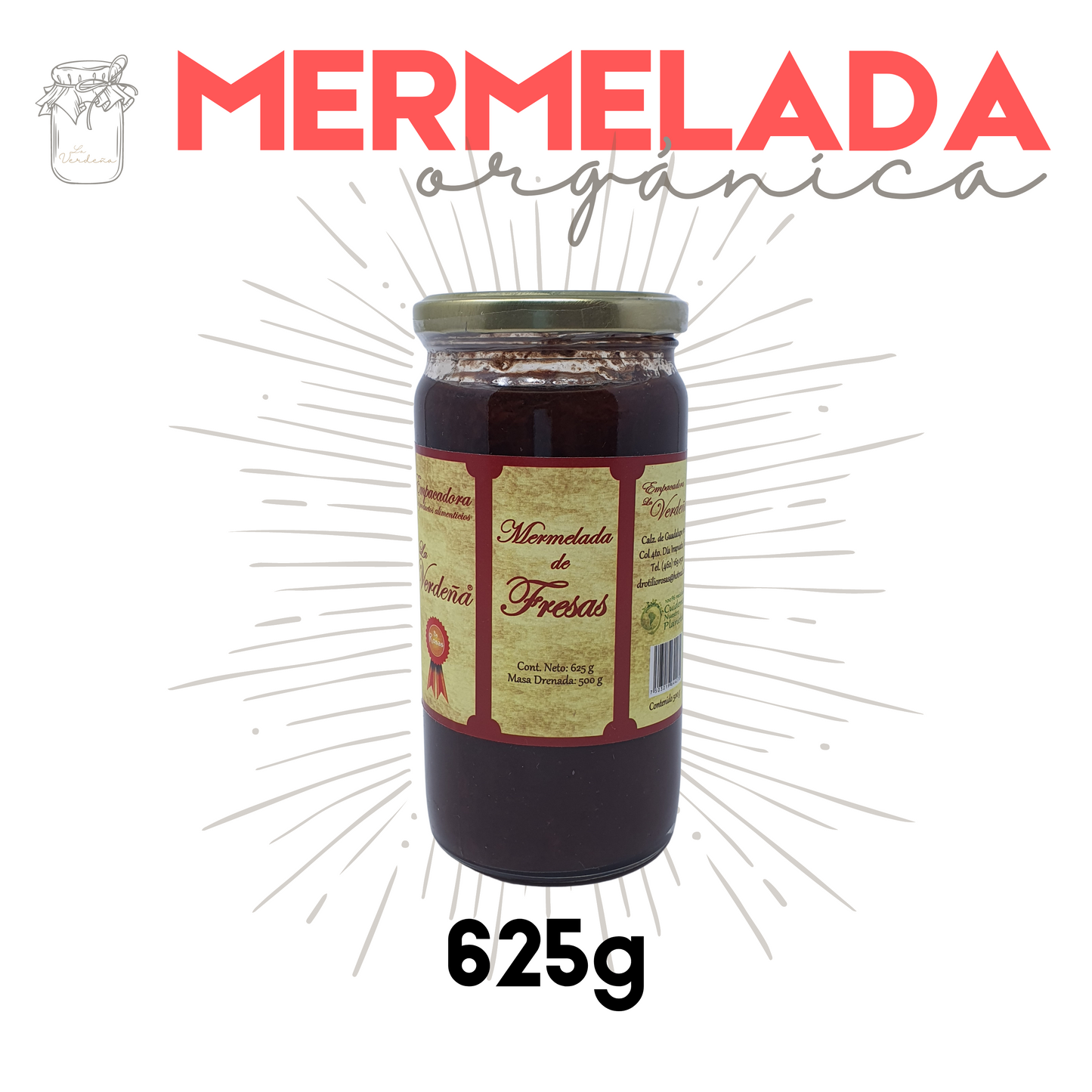 Mermelada de Fresa | Orgánica | Artesanal | Gourmet | 625g | Mexpofood