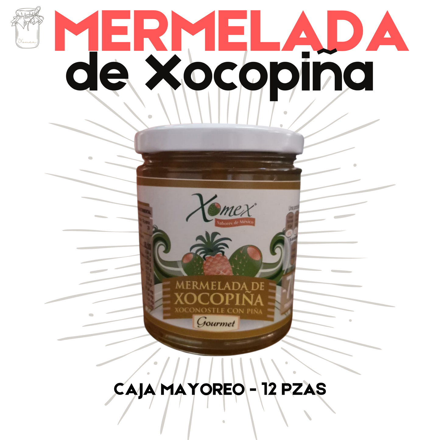 Mermelada de Xocopiña | Xoconostle y Piña | 100% natural | 12 frascos | Mexpofood