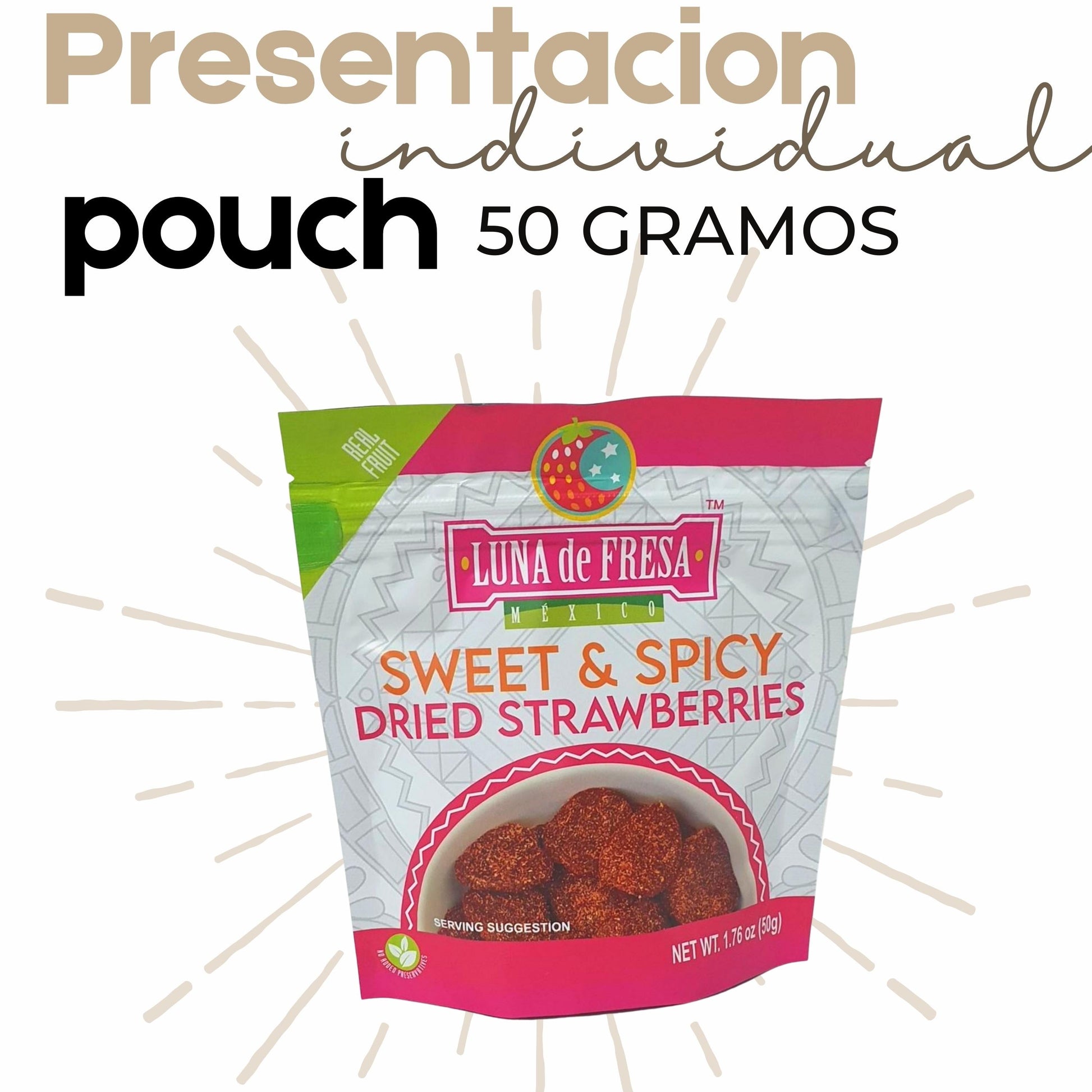 Fresas cristalizadas con chile 4 bolsas snack.