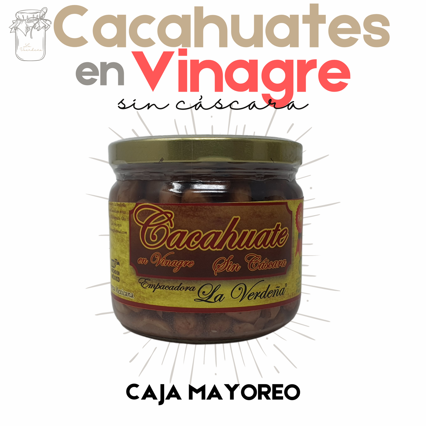 Cacahuates en Vinagre | Sin Cáscara | 12 frascos | Gourmet | Tradicional | Mexpofood