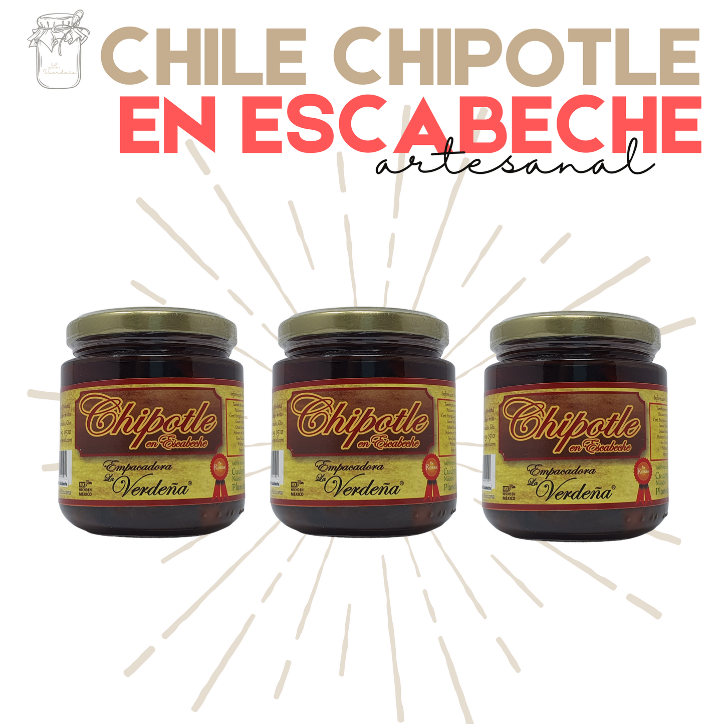 Chipotle en Escabeche | Chile Chipotle | Gourmet | Artesanal | 3 frascos | Mexpofood