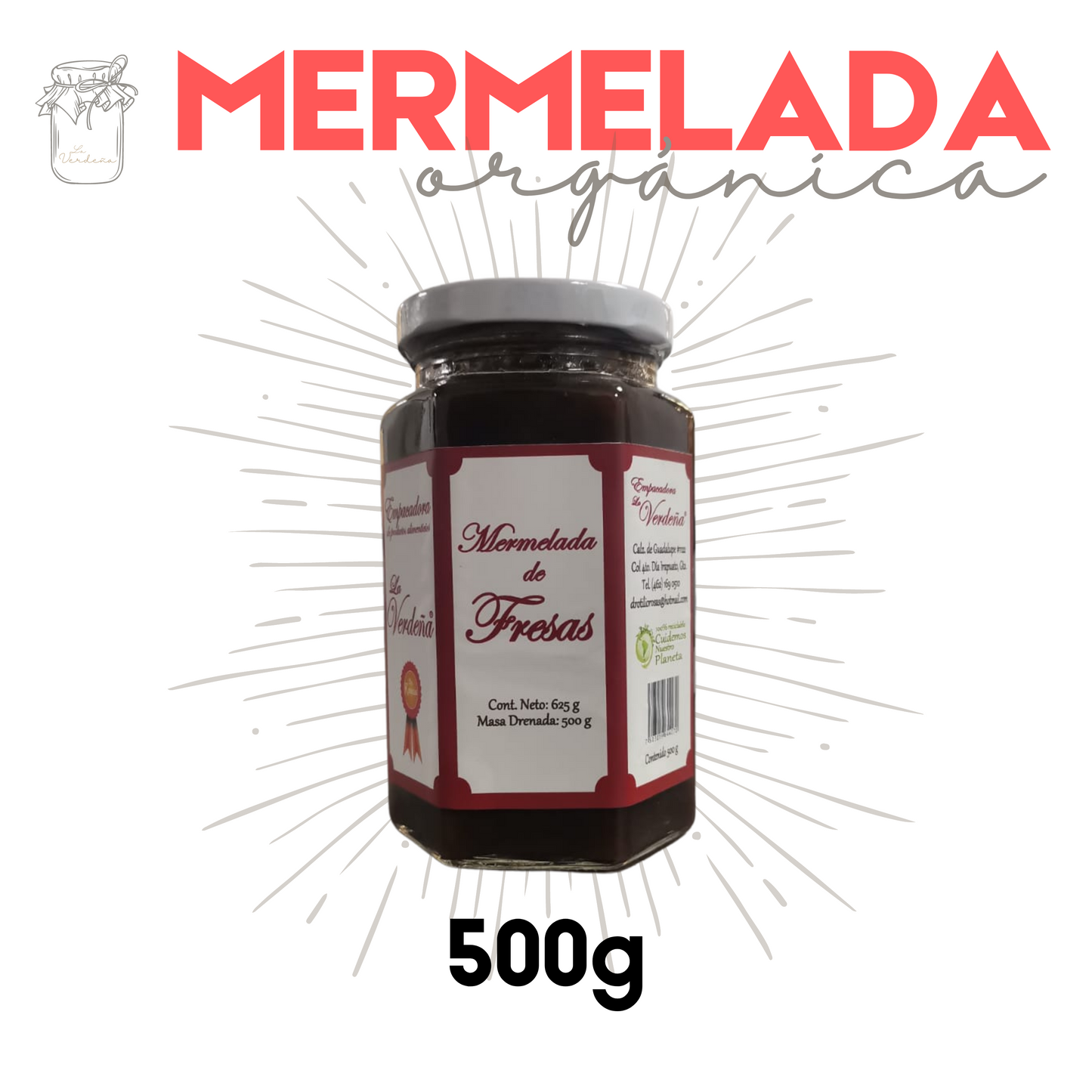 Mermelada de Fresa | Orgánica | Artesanal | Gourmet | 500g | Mexpofood