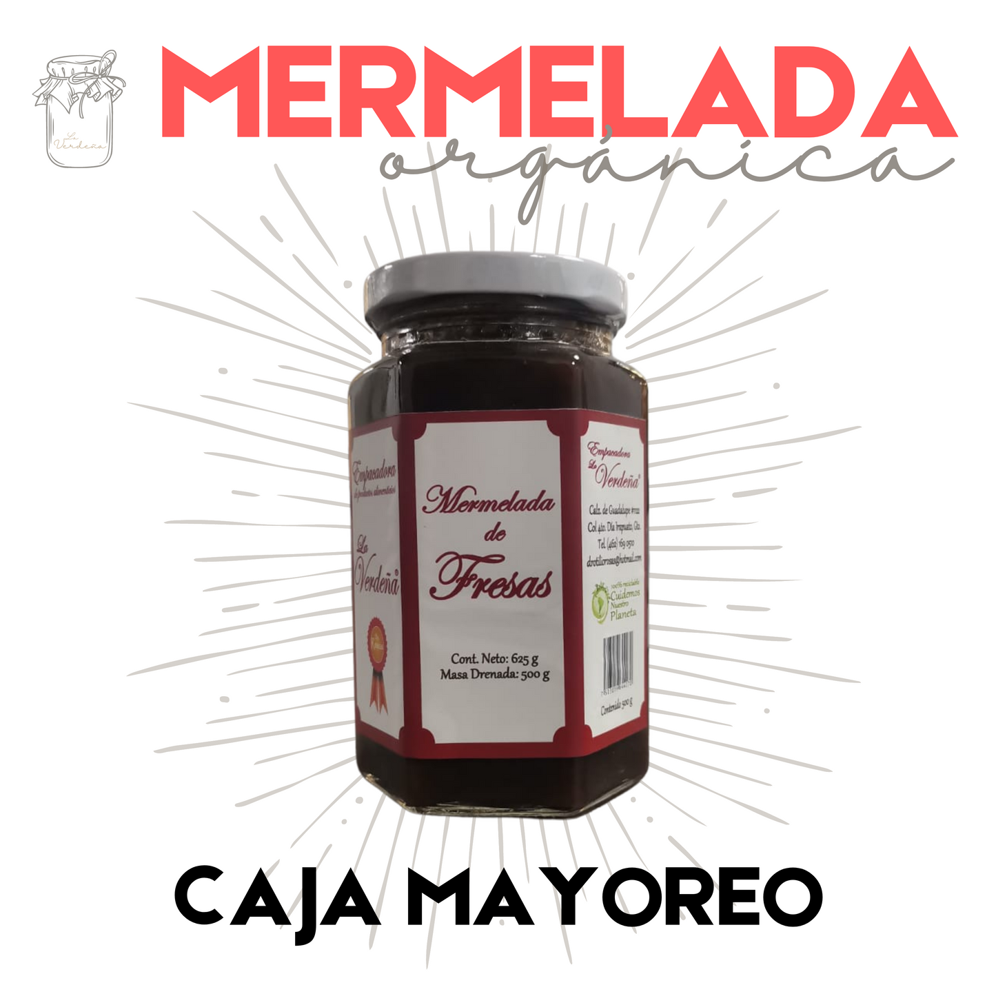 Mermelada de Fresa | Orgánica | Artesanal | Gourmet | Caja Mayoreo | 500g | Mexpofood