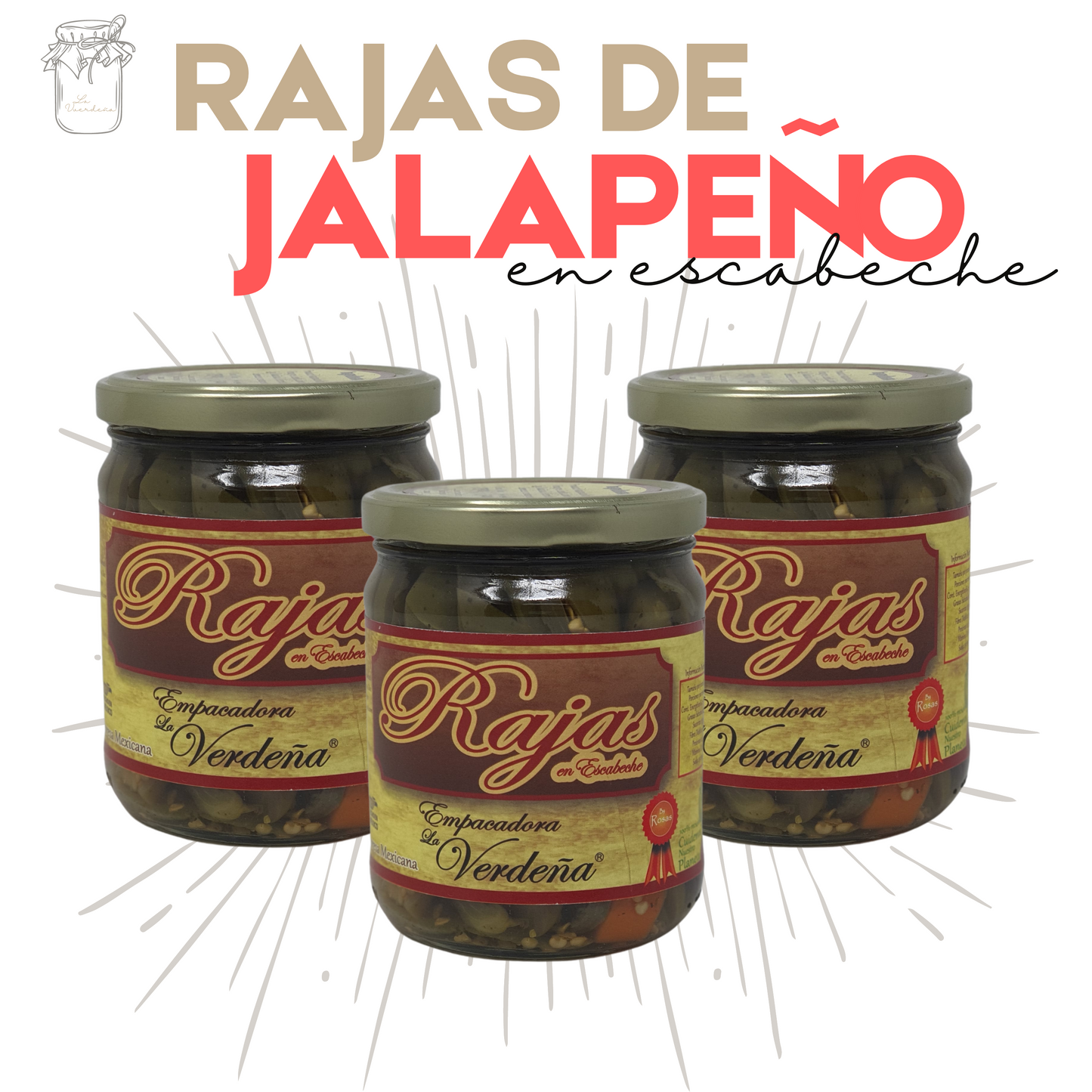 Jalapeño en Escabeche | Rajas | Gourmet | Tradicional | 3 frascos | Mexpofood