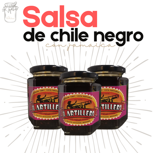 Salsa de Chile Negro | Con Jamaica | Artesanal | Salsas Tradicionales | 3 frascos | Mexpofood